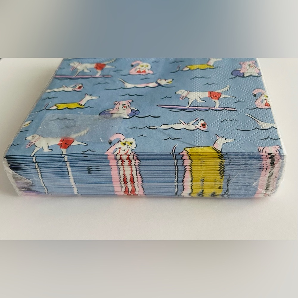 New 40 Graphique Paper Cocktail Napkins Dogs Ocean Surfing Swimmimg - Picture 5 of 16